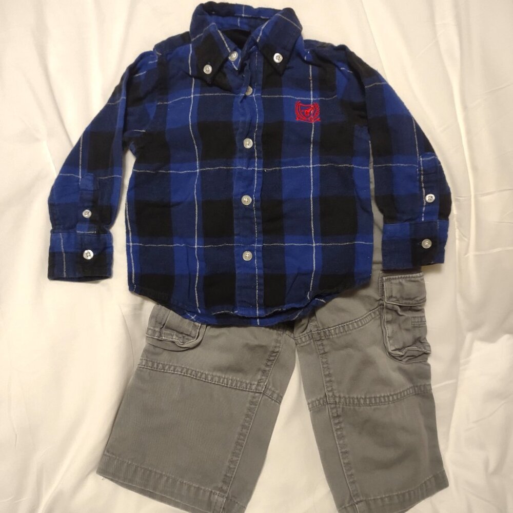 Toddler Boys Button-Down Flannel and Pants Set